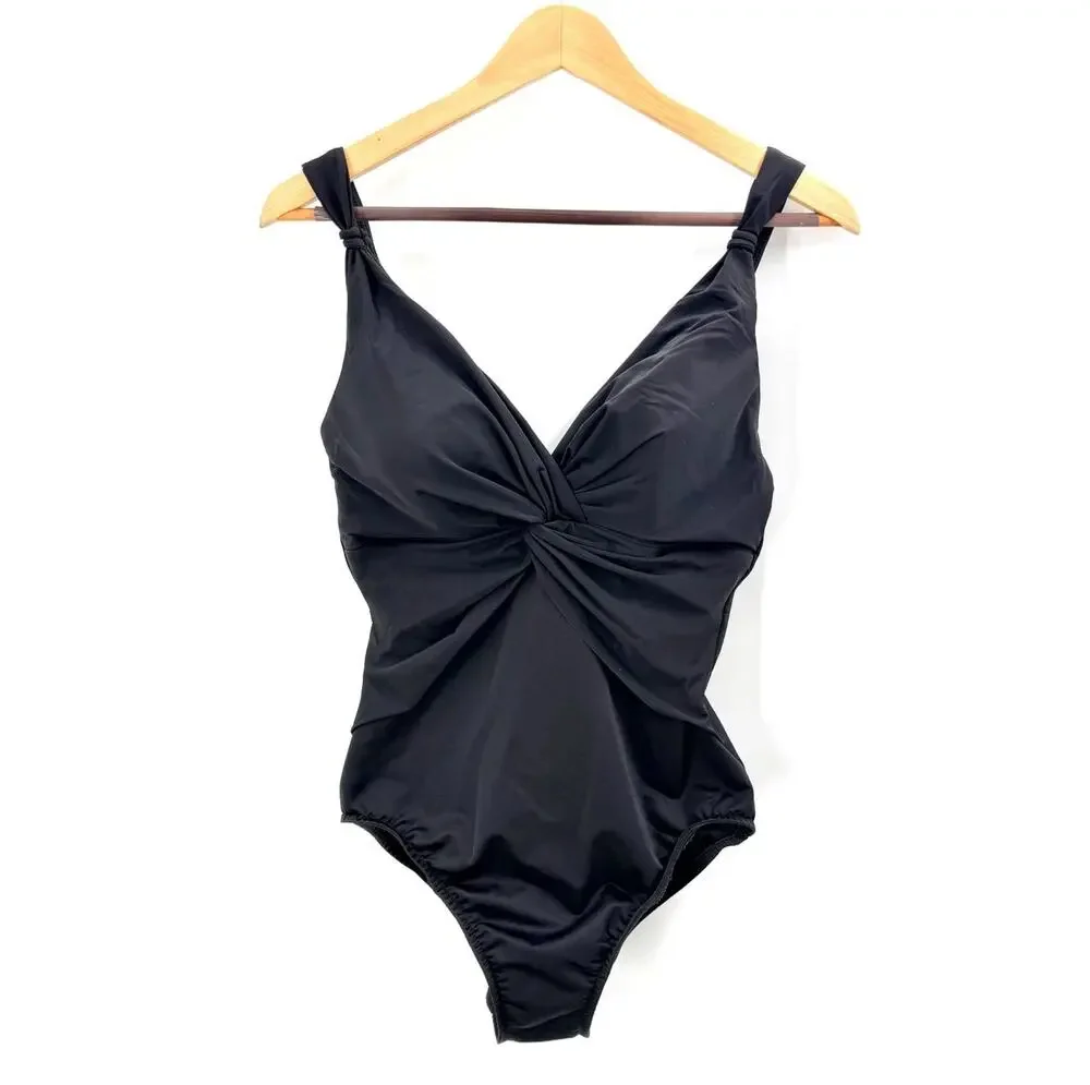 Miraclesuit Black Ruched Slimming One Piece Bathing Swim Suit Womens 12 D